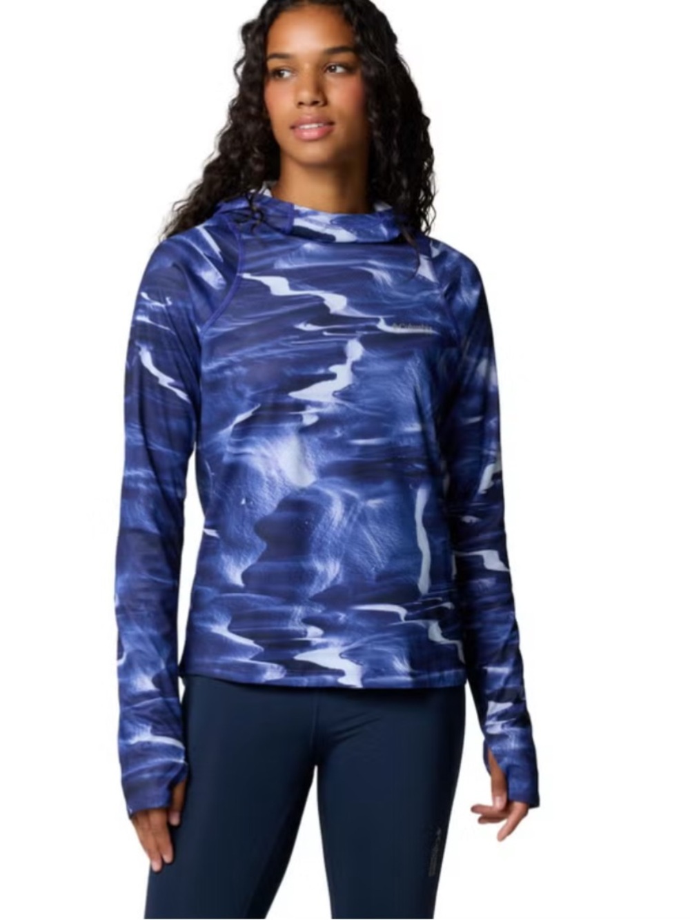 COLUMBIA Summit Valley hoodie shirt UV Protection Sz L Clematis Blue hooded EUC